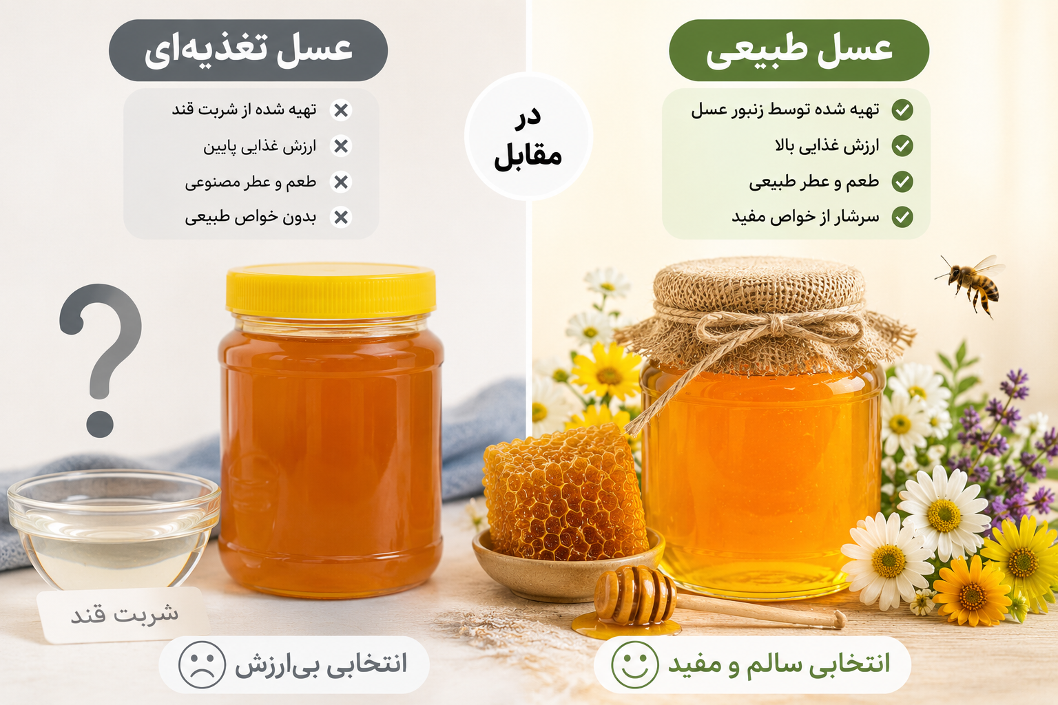 فرق عسل طبیعی و عسل تغذیه‌ای