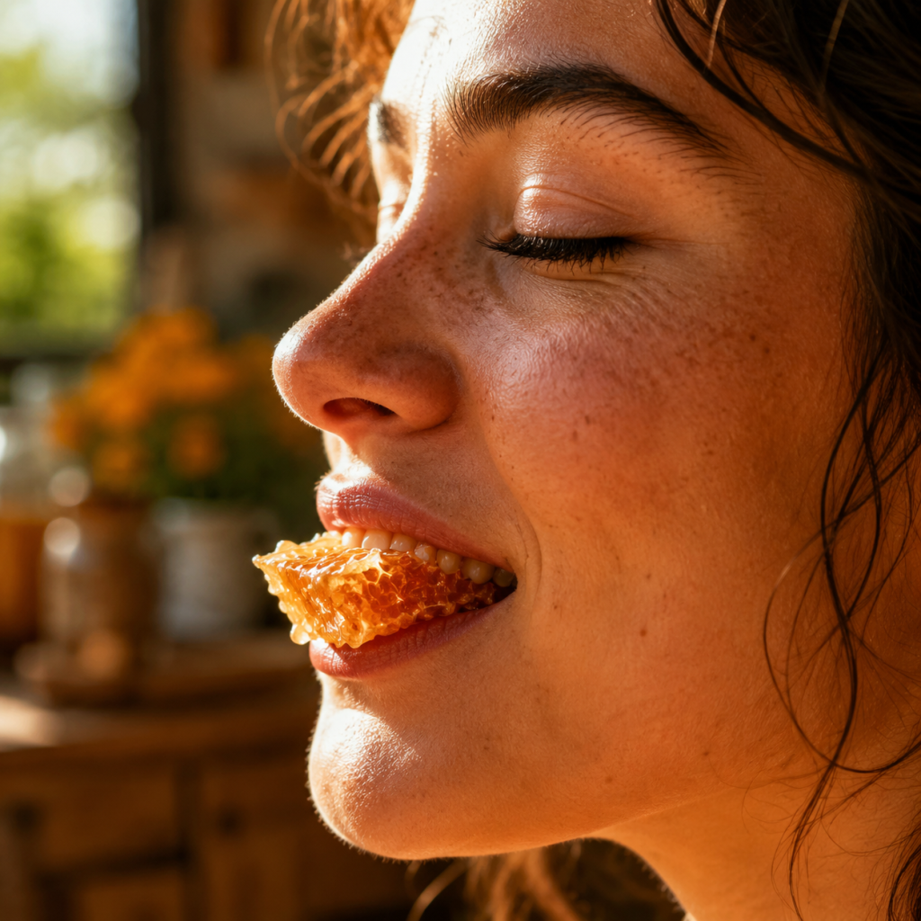 🍯 فواید خوردن موم عسل؛ آیا جویدن موم عسل برای بدن مفید است؟ 3 فردی در حال خوردن موم عسل