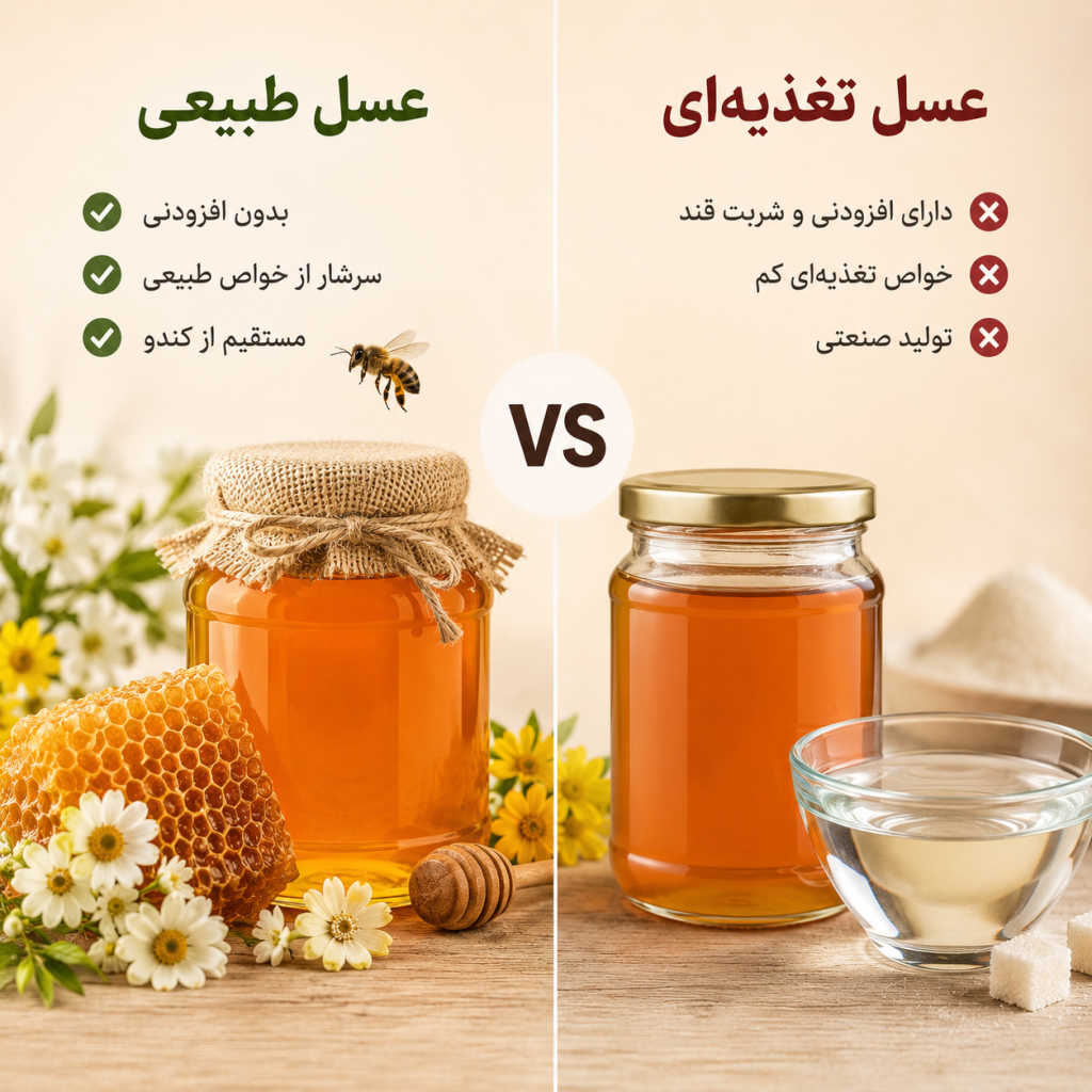 فرق عسل طبیعی و عسل تغذیه‌ای