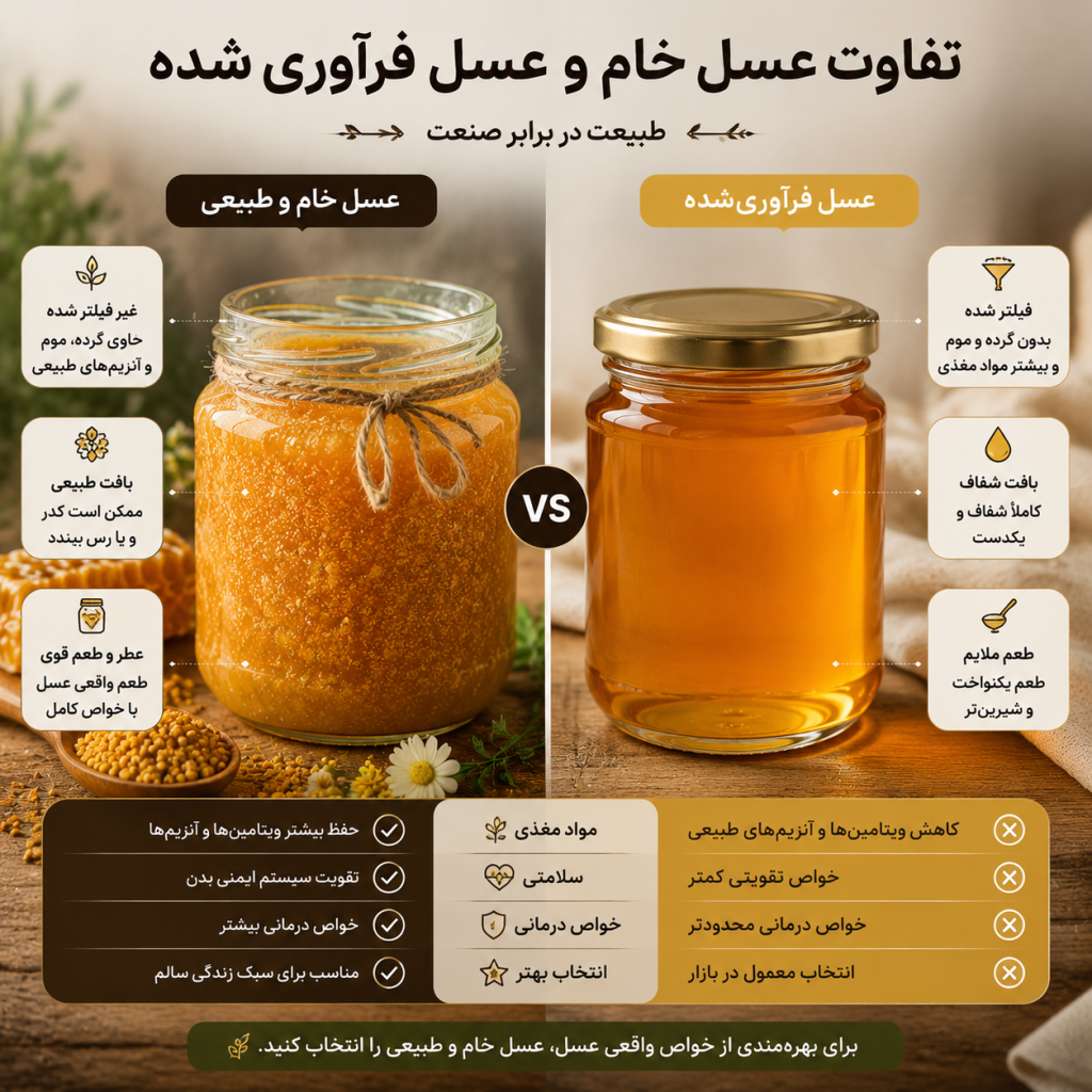 🐝 عسل خام چیست؟ تفاوت عسل خام با عسل معمولی و طبیعی 3 عسل خام چیست