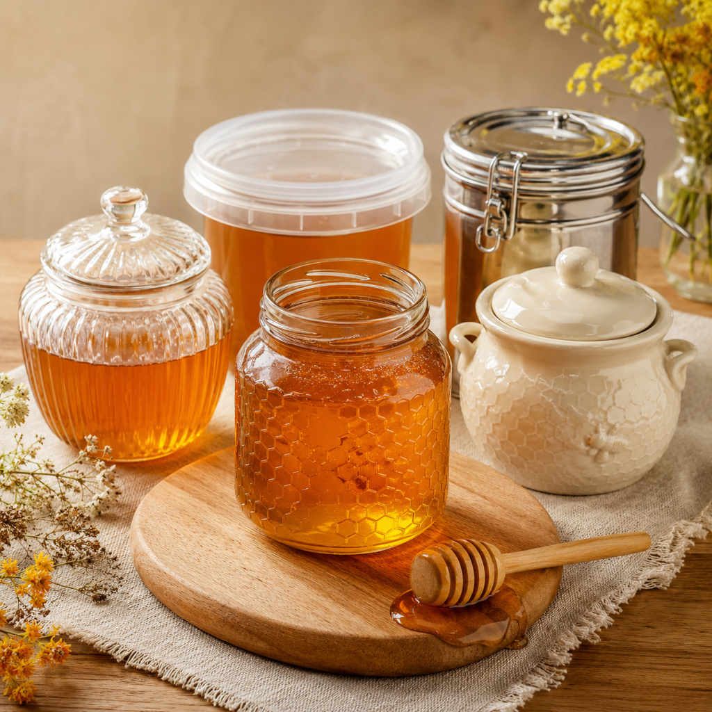 🍯 بهترین ظرف برای نگهداری عسل چیست؟ شیشه، پلاستیک یا فلز؟ 2 بهترین ظرف برای نگهداری عسل